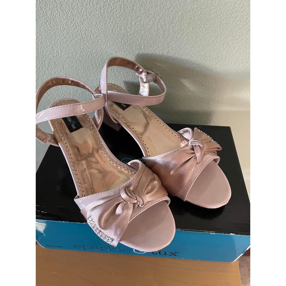 Sparkle & tux Cheri Sandals girls dressy shoes Size 5 Med Rose Color Used